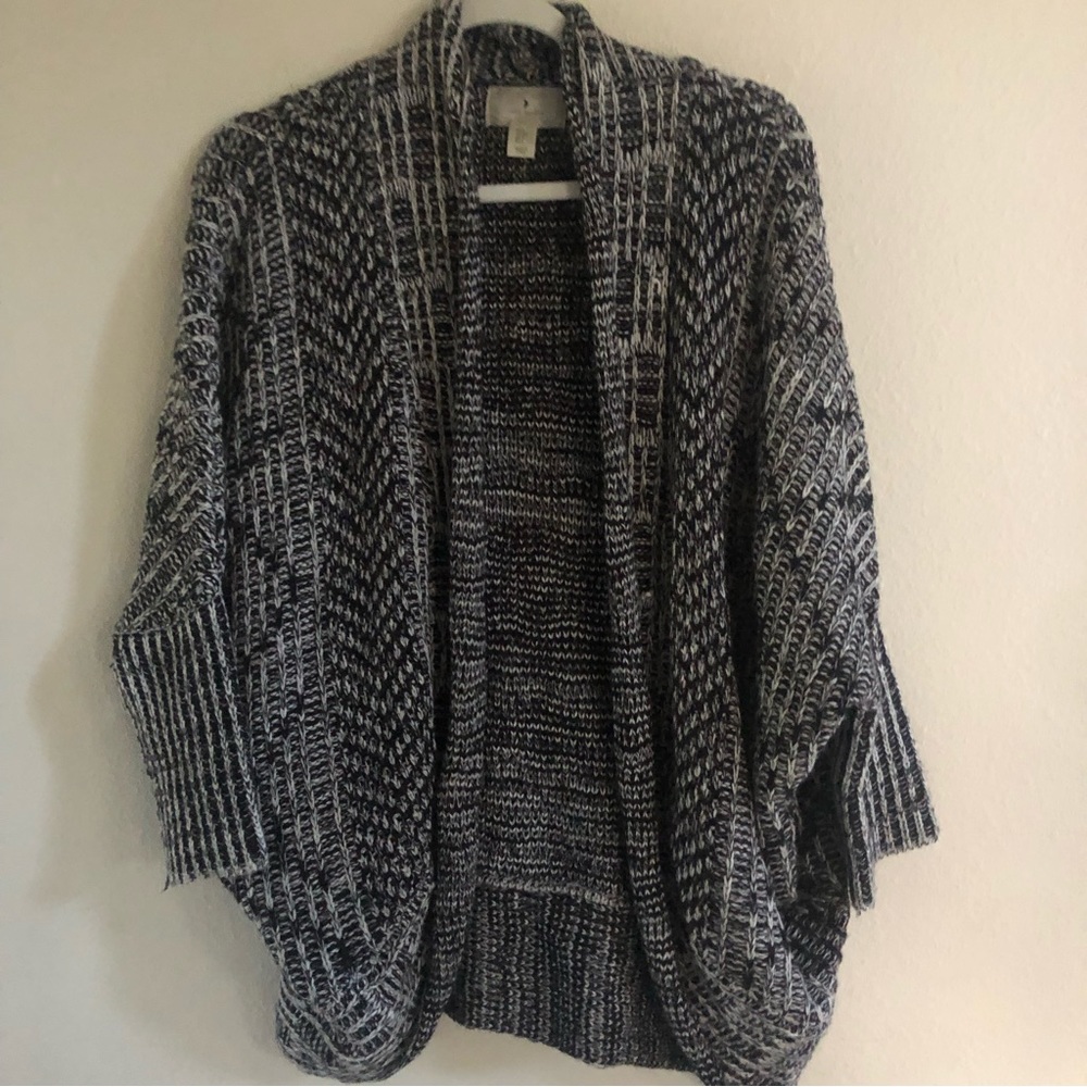 Anthropologie Ruby Moon Oversize Chunky Boho Open Sweater Black White Sz S